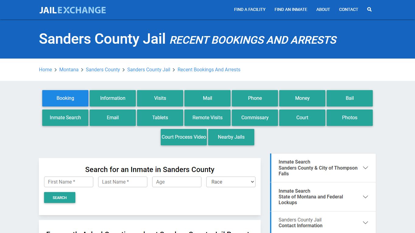 Sanders County Jail Recent Bookings And Arrests - Jail Exchange