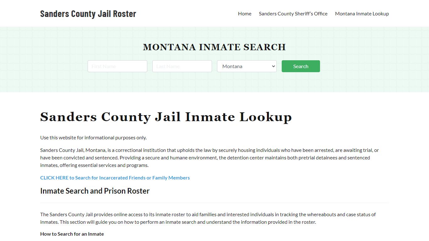 Sanders County Jail Roster Lookup, MT, Inmate Search