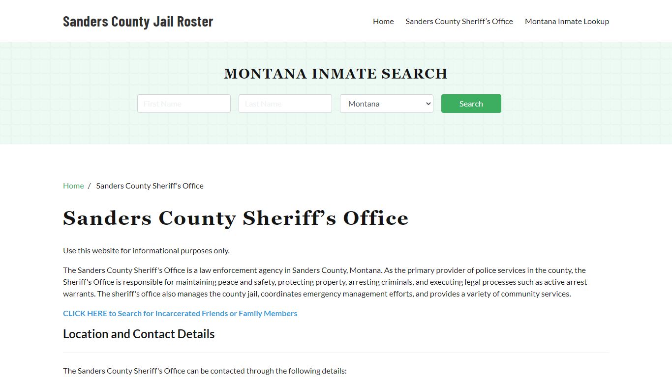 Sanders County Sheriff Office, MT, Arrest Warrants Search